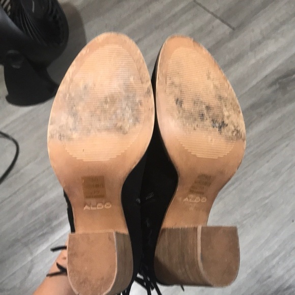 Aldo Black Suede Stacked Heel Fringe Boots size 8.5 - Picture 9 of 10